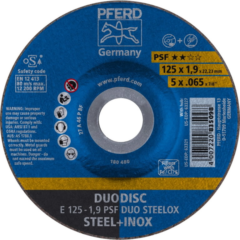 Abrasiv kappeskive Pferd PSF DUO Steelox; 125x1,9x22,23 mm