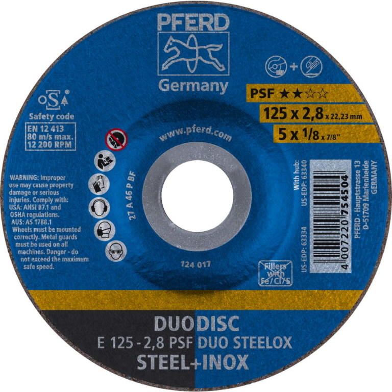 Abrasiv kappeskive Pferd PSF DUO Steelox; 125x2,8x22,23 mm