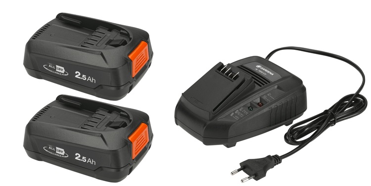 Batteri Gardena P4A PBA 18V/45; 18 V; 2x2,5 Ah; Li-ion + lader AL 1830 CV