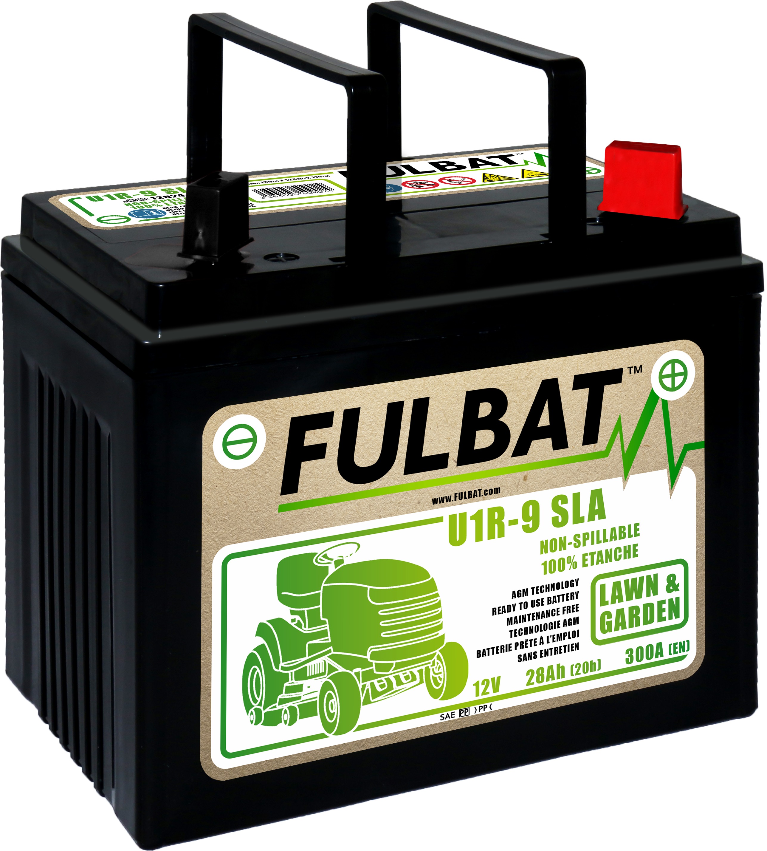 Batteri til plentraktorer Fulbat U1R-9SLA; 12 V; 28 Ah