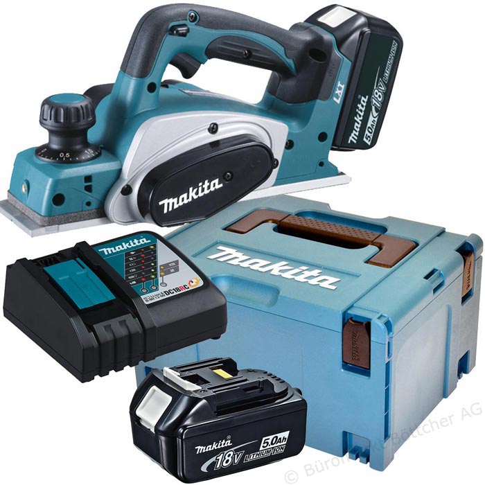 Batteridrevet høvel Makita DKP180RTJ; 18 V; 2x5,0 Ah batt.