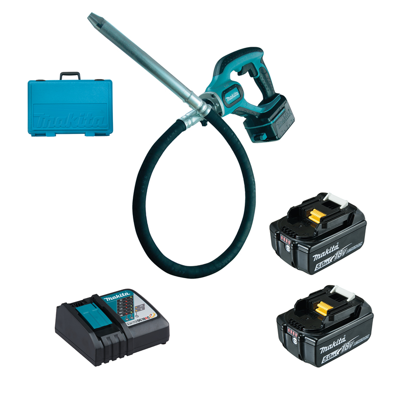 Dypgående sementvibrator Makita DVR450RTE; 18 V; 2x5,0 Ah batt.