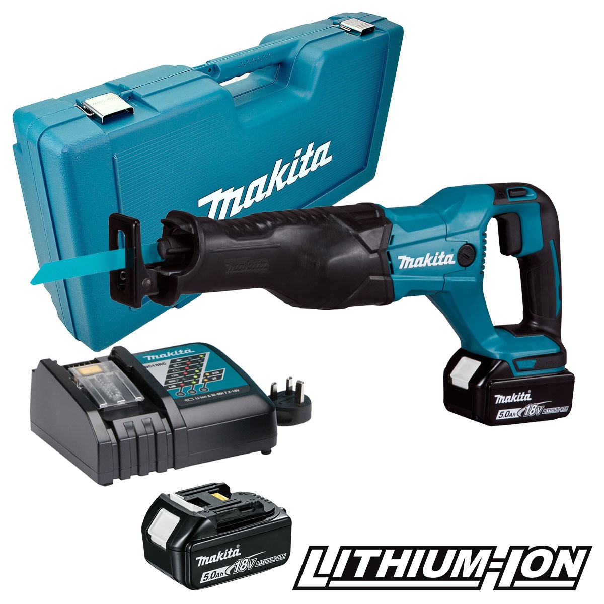 Batteridrevet tigersag Makita DJR186RTE; 18 V; 2x5,0 Ah batt.