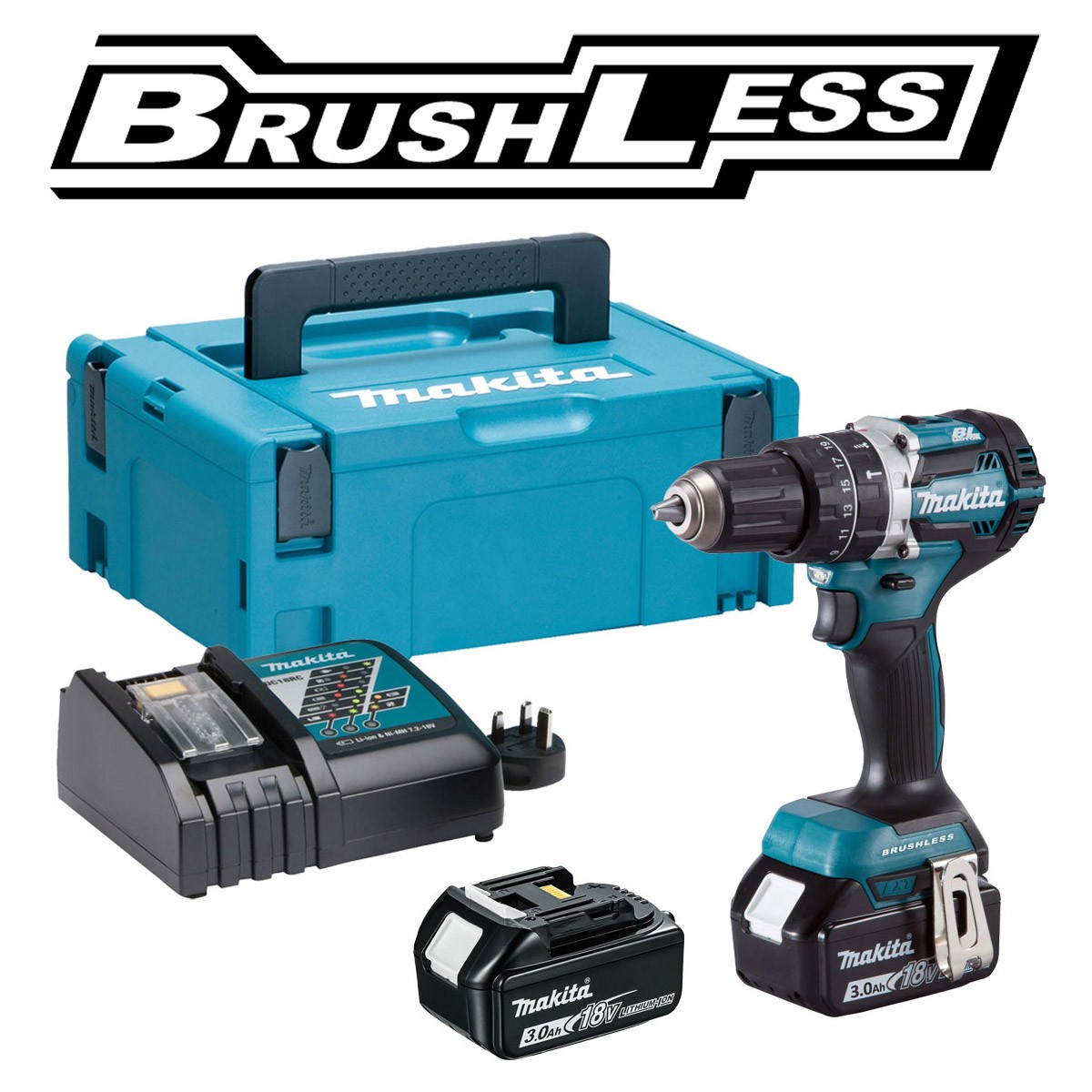 Slagskrutrekker / bor Makita DHP484RFJ; 18 V; 2x3,0 Ah batt.