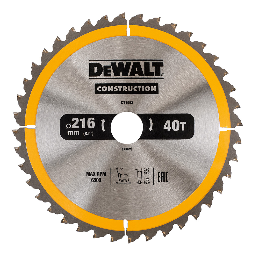 Sagblad for tre DeWalt; 216x2,6x30,0 mm; Z40; -5°
