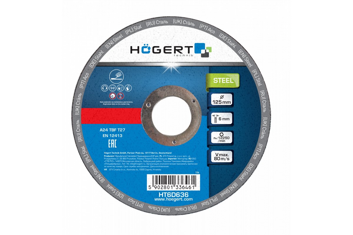 Slipeskive Hogert HT6D636; 125x22,23 mm