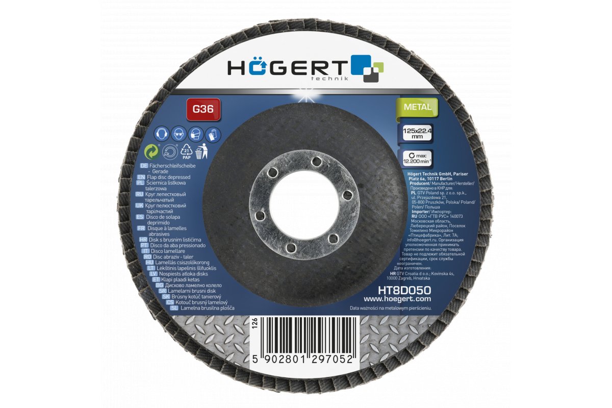 Lamellrondeller Hogert HT8D052; 125x22,4 mm; K60