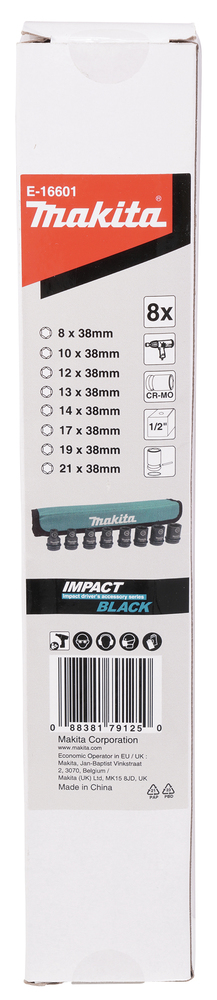 Hylsenøkkelsett Makita E-16601; 1/2''; 8-21 mm; 8 stk