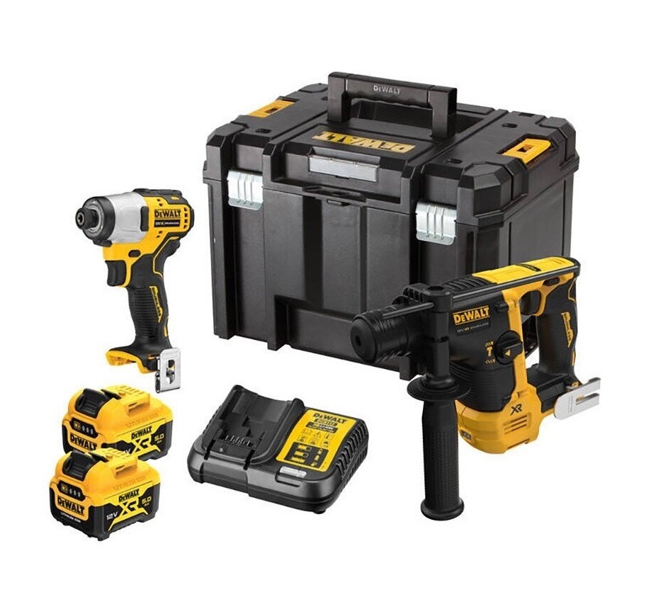 Verktøysett DeWalt DCK2104P2T-QW (DCG801 + DCH072); 12 V; 2x5,0 Ah batt.