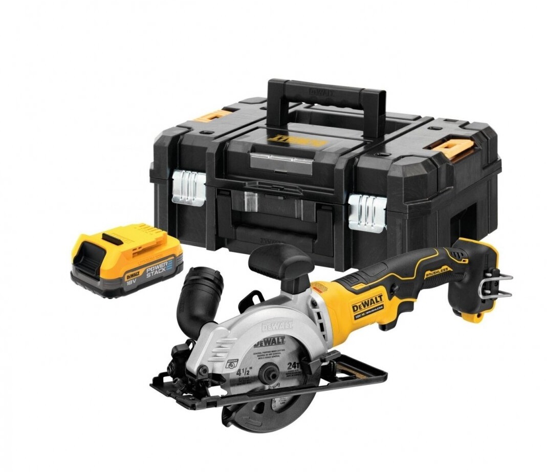 Vinkelsliper DeWalt DCS571E1T-XJ; 18 V; 1x1,7 Ah batt.