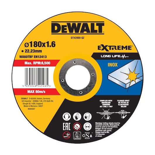 Abrasiv kappeskive DeWalt DT43908-QZ; 180x22,23 mm