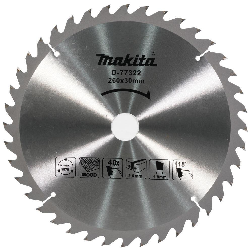 Sagblad for tre Makita; 260X2,6X30,0 mm; Z40; 18°