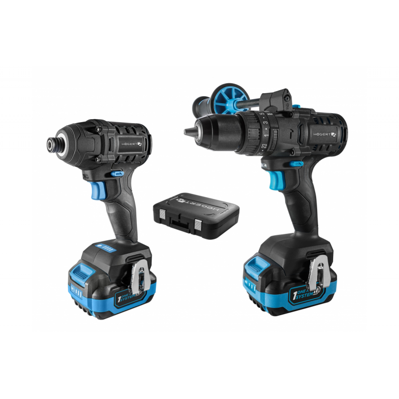 Verktøysett Hogert HT2E248-B224IPD (HT2E224-0PD + HT2E225-0ID); 18 V; 1x2,0/4,0 Ah batt.
