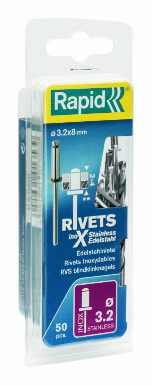 Nagler Rapid 5000393; 3,2x8 mm; 50 stk; rustfritt stål