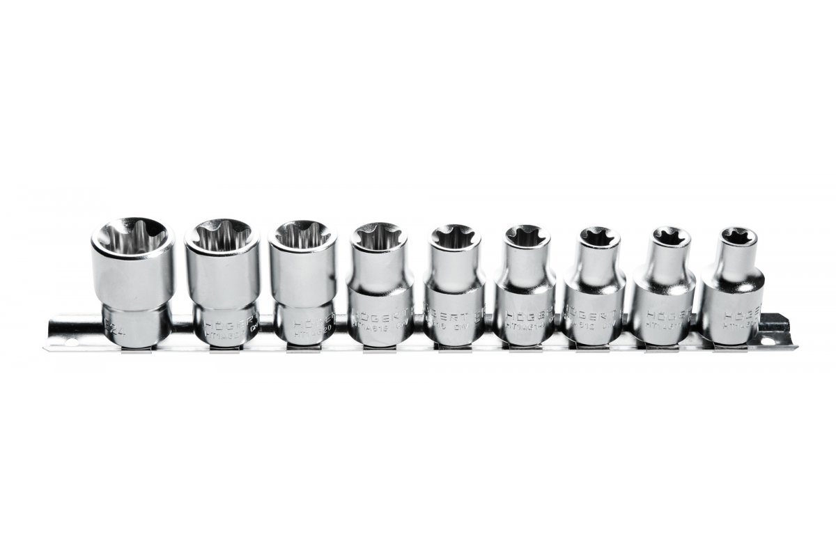 Hylsenøkkelsett Hogert HT1A880; 10-24 mm; 9 stk