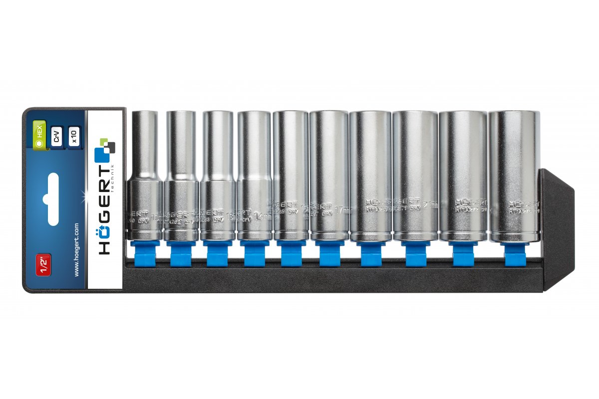 Hylsenøkkelsett Hogert HT1A888; 10-24 mm; 10 stk