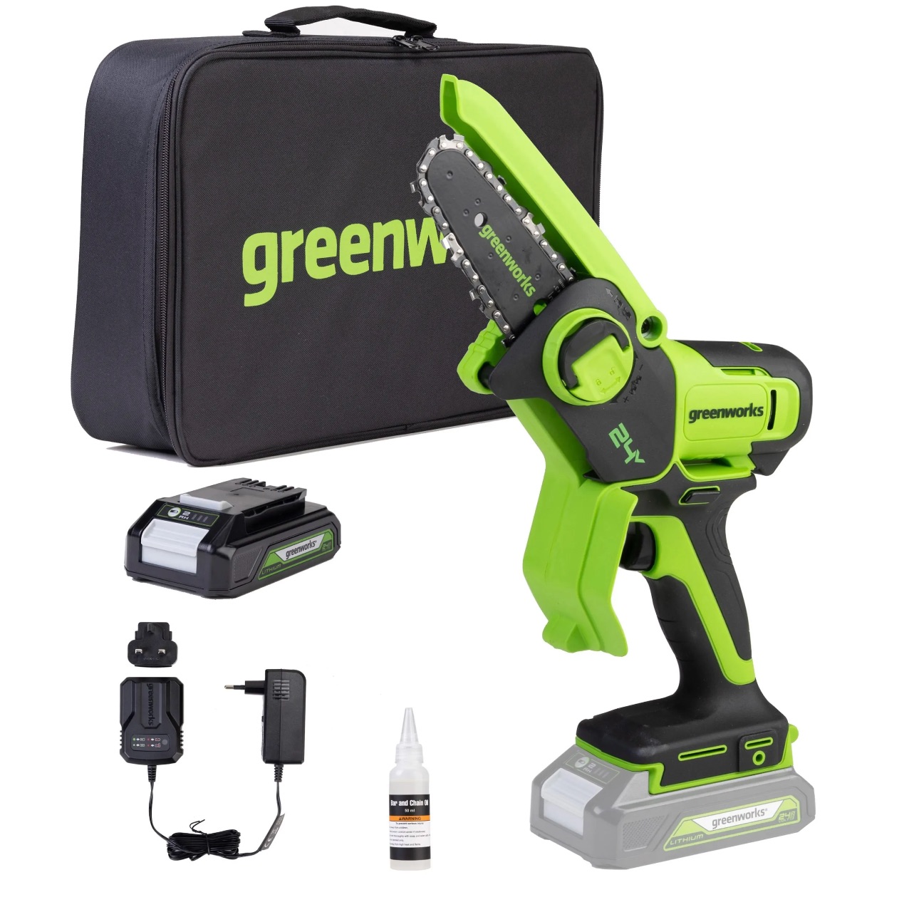 Motorsag Greenworks G24MCS10K2; 24 V; 1x2,0 Ah batt.