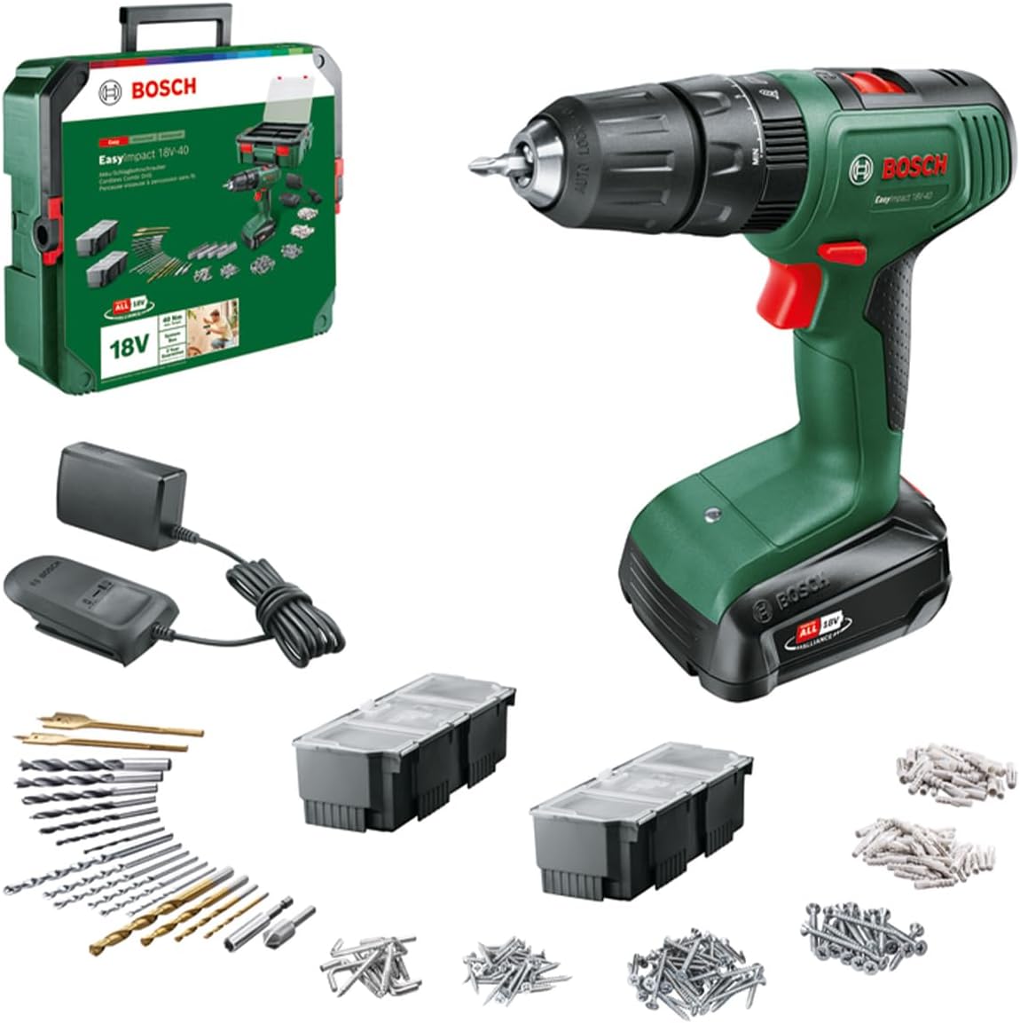 Slagskrutrekker / bor Bosch EasyImpact 18V-40; 18 V; 1x1,5 A batt. + tilbehør