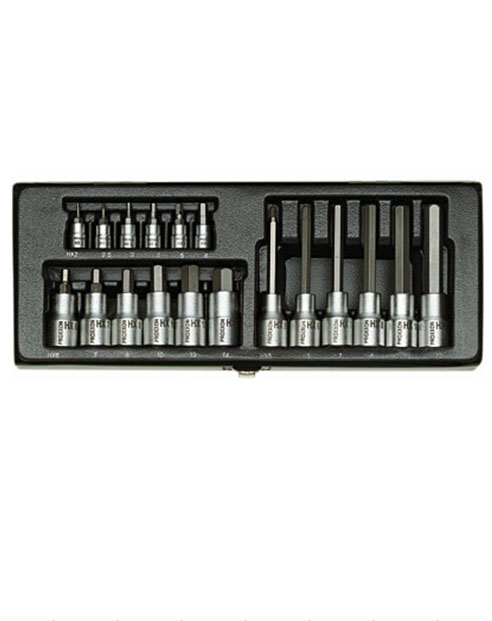 Hylsenøkkelsett med Hex-bits Proxxon 1/4''+1/2''; 18 stk