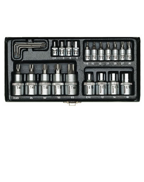 Stikkontakt og bitsett Proxxon 1/4''+1/2''; 23 stk