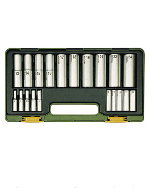 Hylsenøkkelsett Proxxon 1/2''+1/4'', 4-24 mm; 20 stk