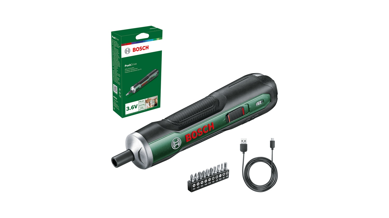 Skrutrekker Bosch PushDrive; 3,6 V; 1x1,5 Ah batt.