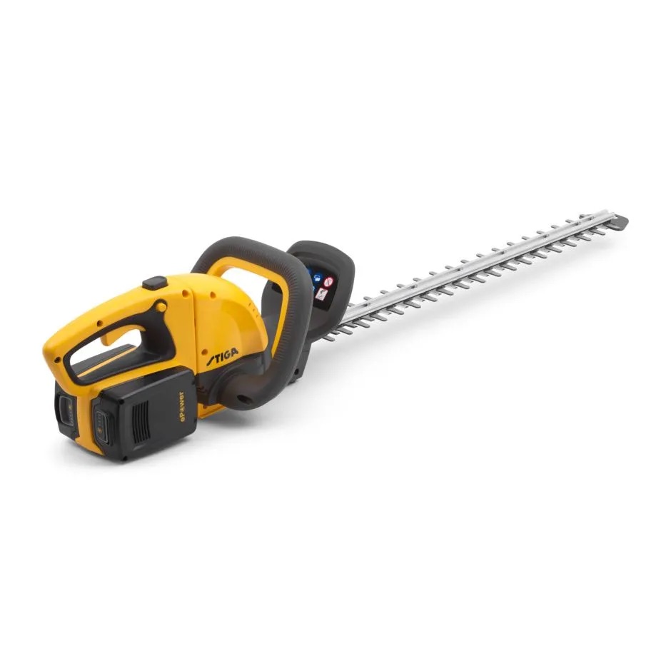 Busksaks Stiga HT 300e Kit; 2x20 V; 59 cm; 2x2,0 Ah batt.; med veggholder