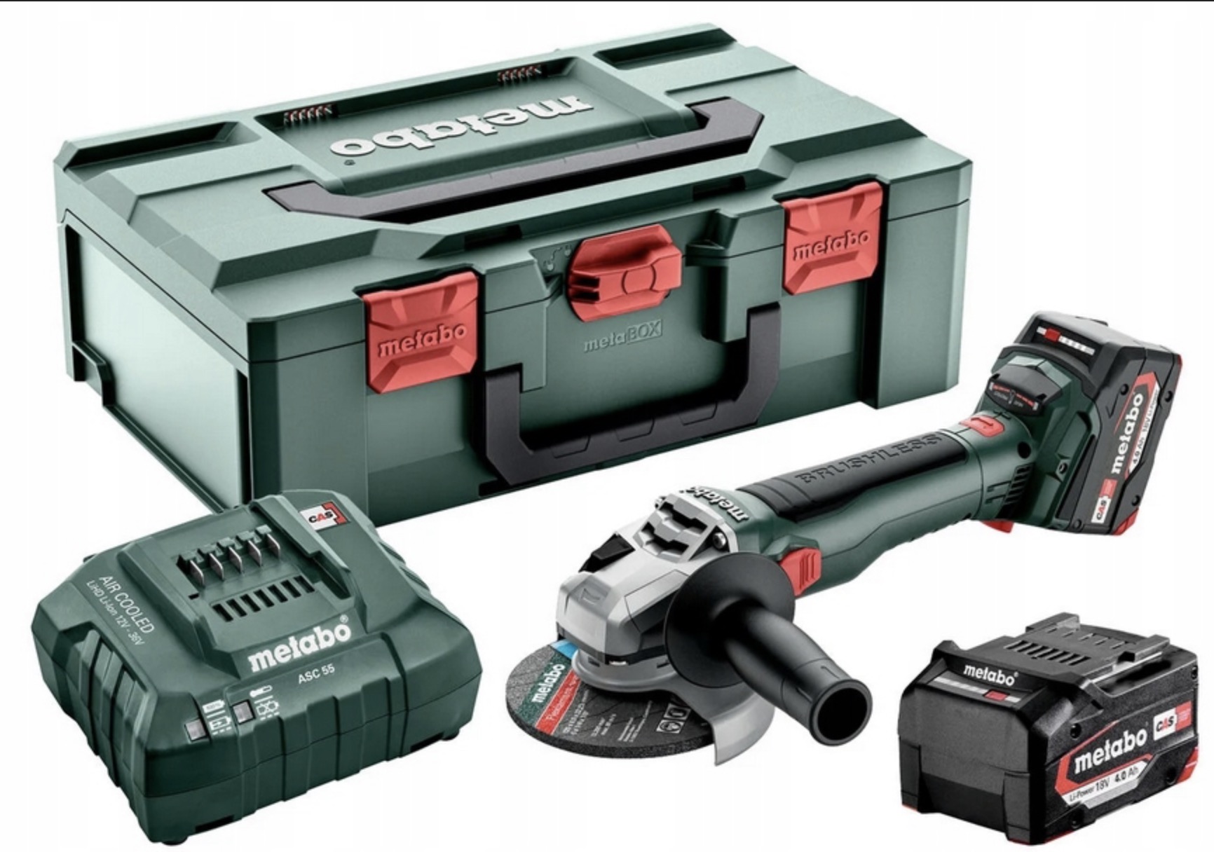 Vinkelsliper Metabo W 18 LT BL 11-125; 18 V; 2x4,0 Ah batt.