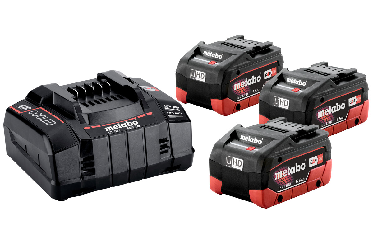 Tilbehørsett Metabo 685074000; 18 V; 3x5,5 Ah batt.