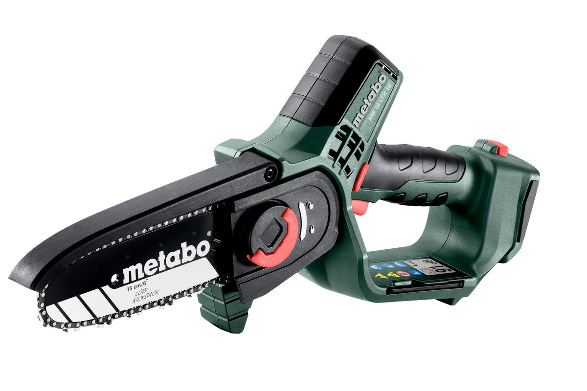 Motorsag for beskjæring av grener Metabo MS 18 LTX 15; 18 V; 15 cm sverd (uten batteri og lader)