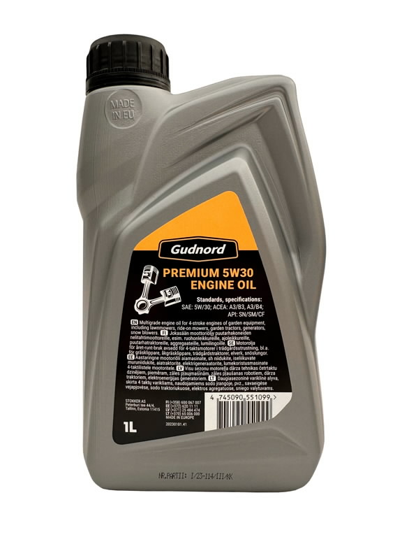 Olje Gudnord Premium 5W30; 1 l; for hage maskiner med firetaktsmotorer