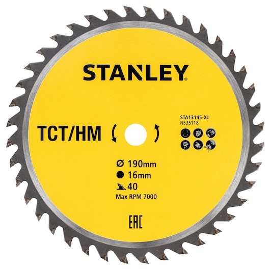 Kappeskive Stanley STA13145-XJ; 190x16 mm; Z40