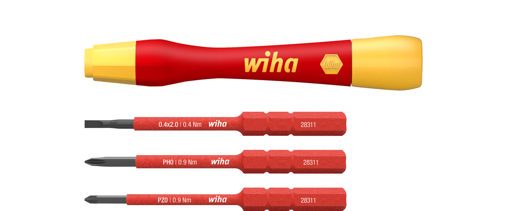 Skrutrekkerhåndtak Wiha W43167 + skrutrekker bits