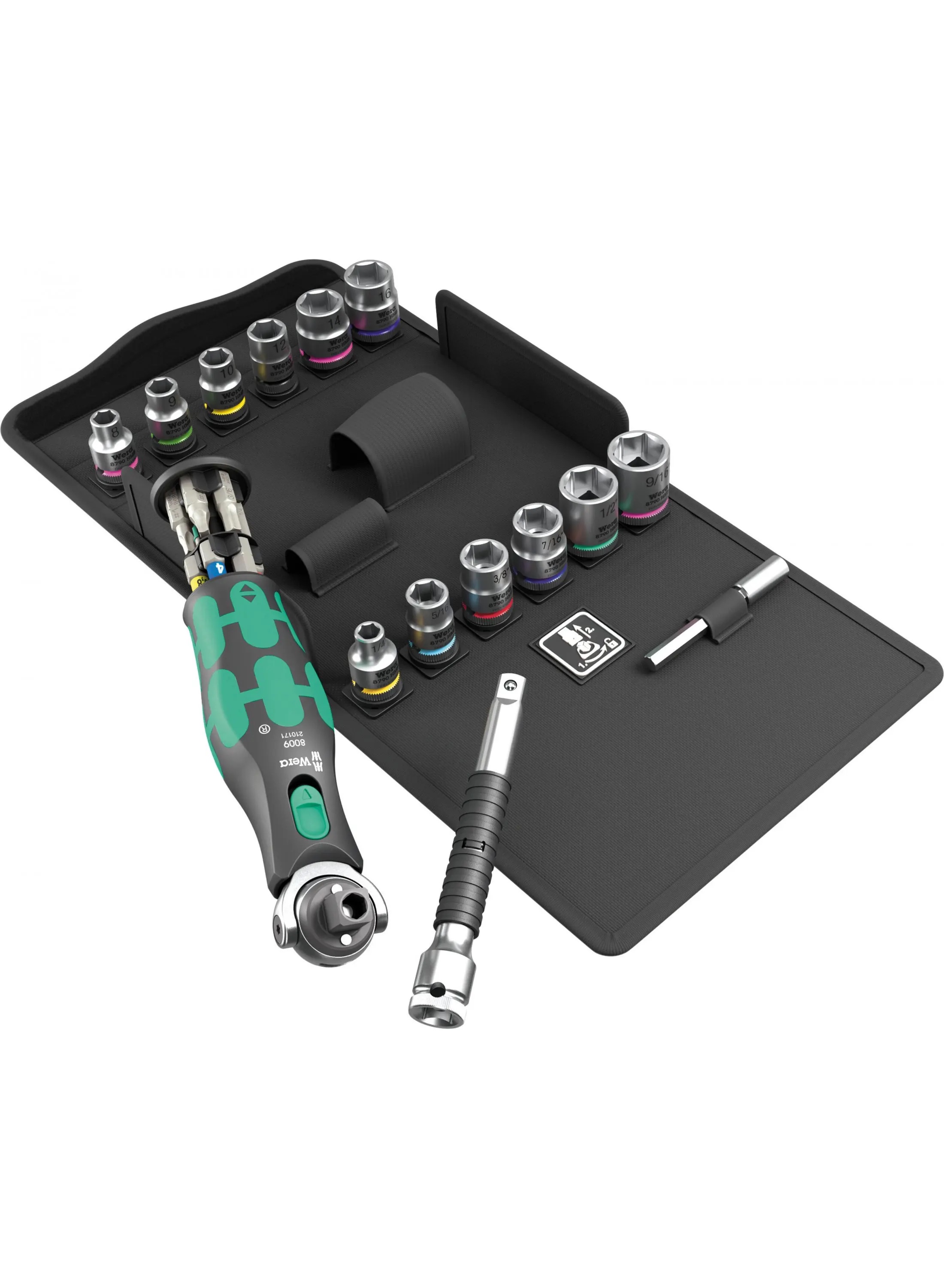 Verktøysett Wera 8009 Zyklop Pocket Set 4; 3/8''-1/4''; 27 stk