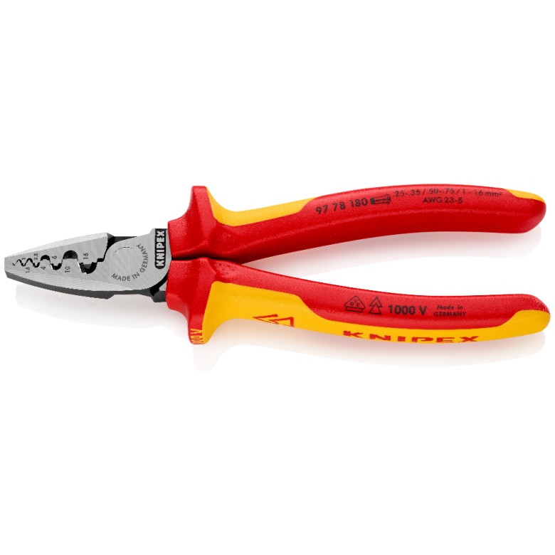 Crimpverktøy for isolerte kabeløyer og kontakter Knipex 9778180; 180 mm