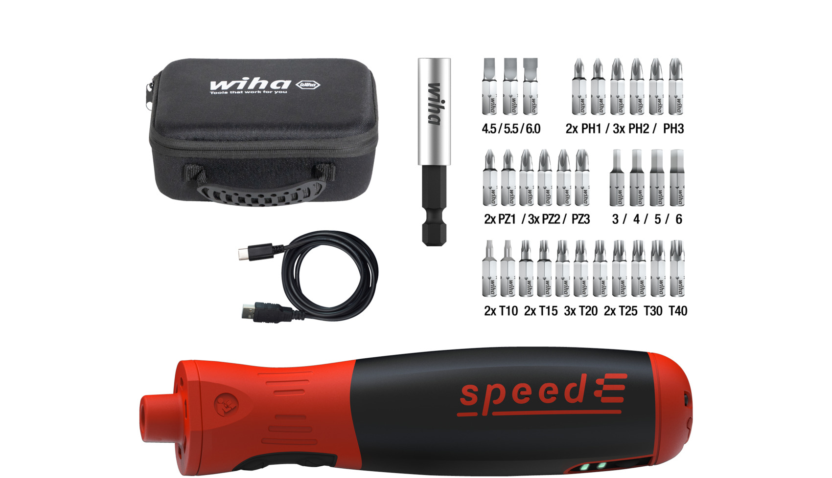 Skrutrekkerhåndtak Wiha W45791 + skrutrekker bits