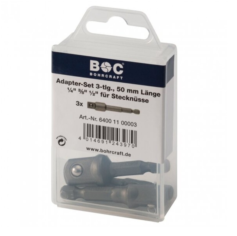 Adaptersett Bohrcraft BC64001100003; 1/4'', 3/8'', 1/2''; 3 stk