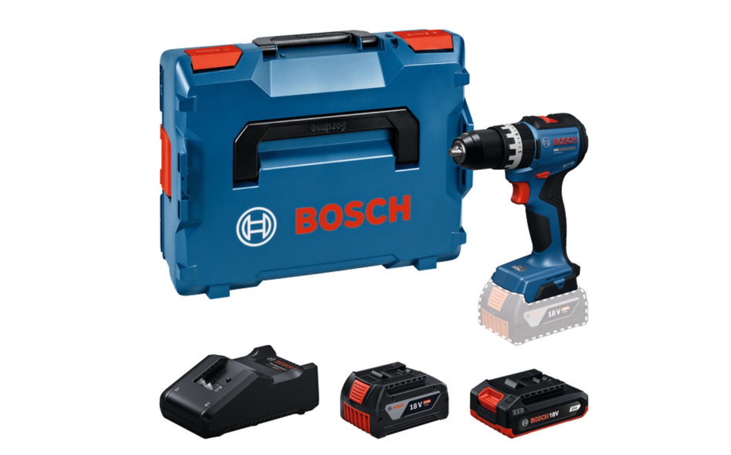 Slagskrutrekker / bor Bosch GSB18V-52; 18 V; 1x2,0 Ah + 1x4,0 Ah batteri. + L-Boxx 136