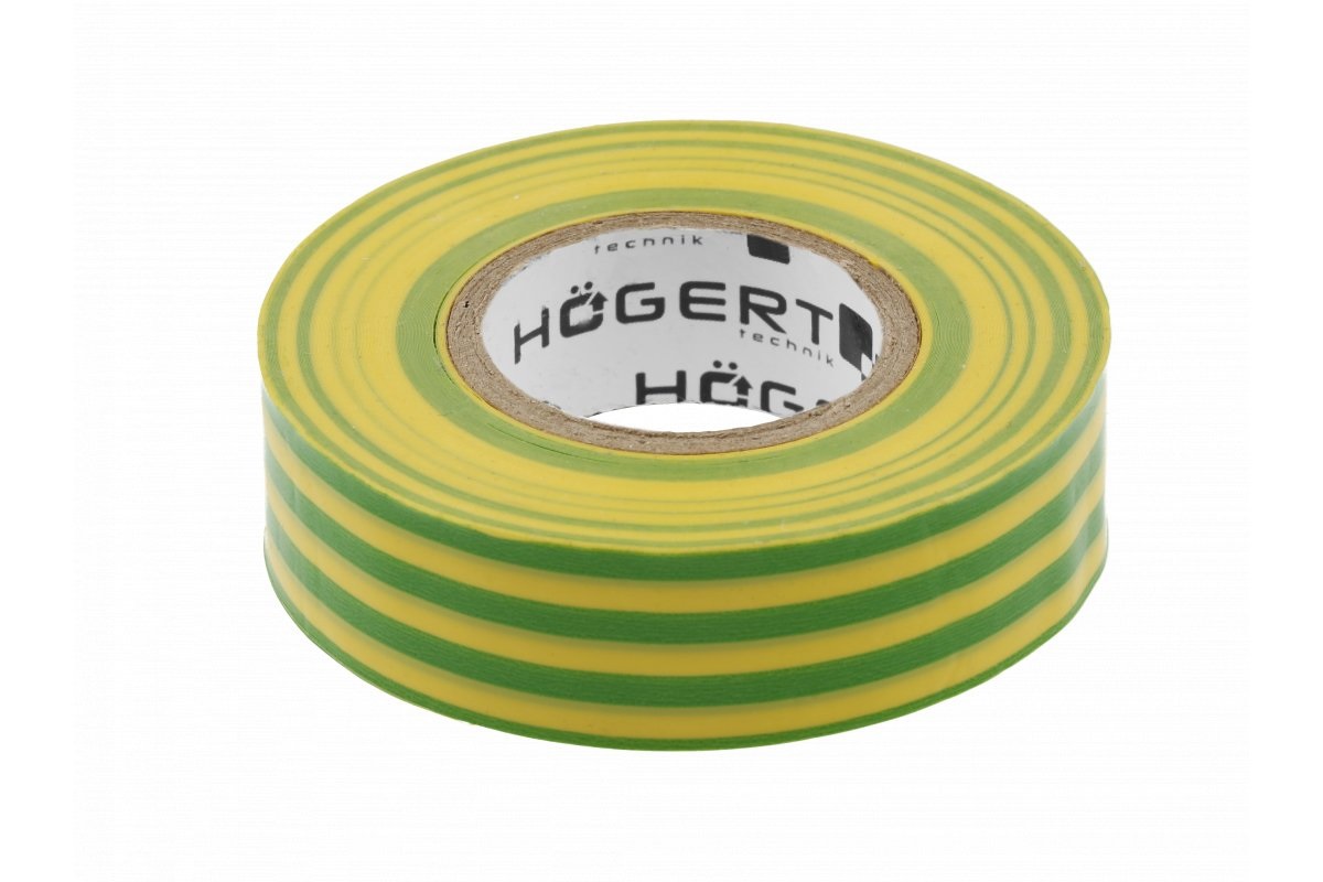 Isoleringstape Hogert HT1P286; 0,13x19 mm; 20 m;  grønn; gul