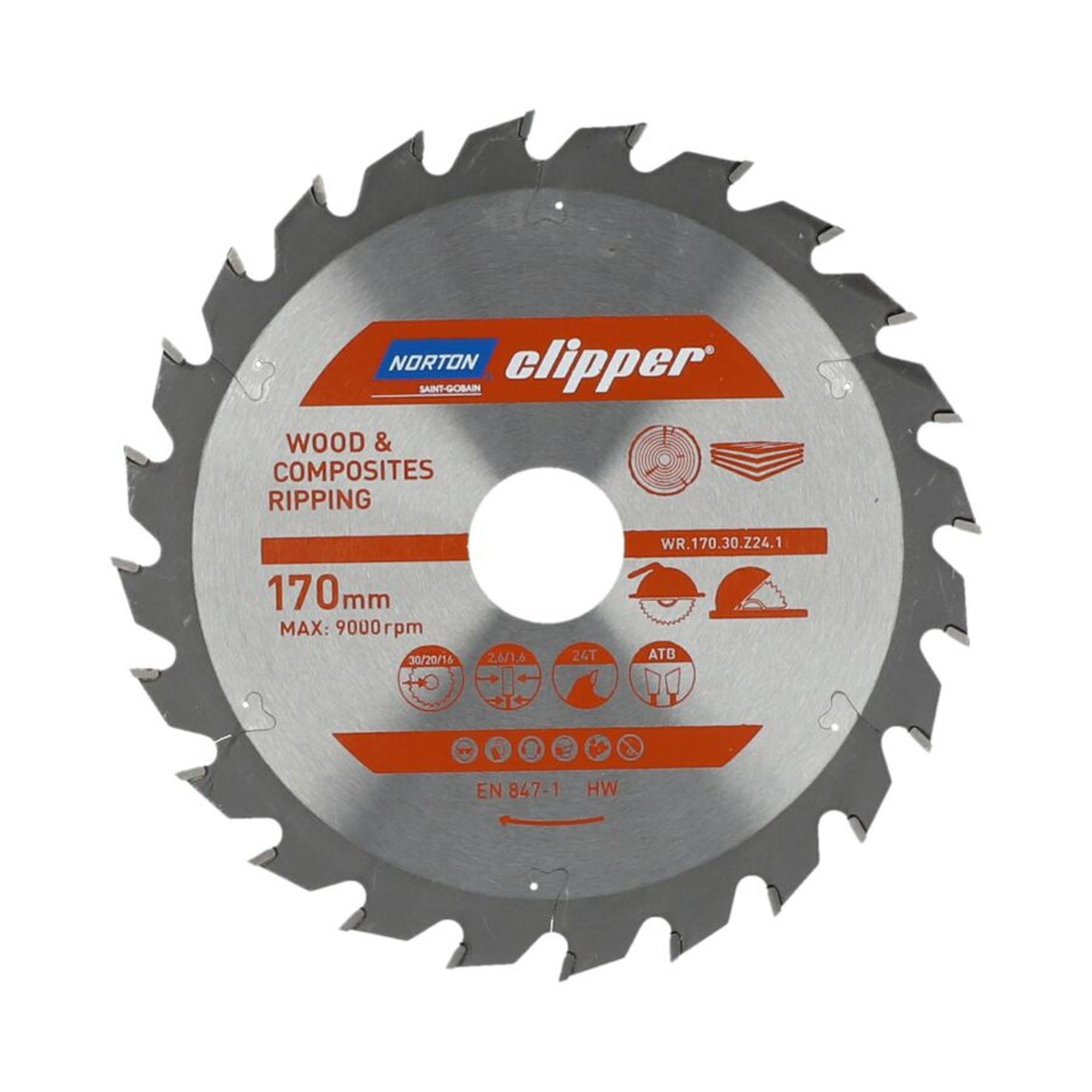 Sagblad for tre Norton 70184608047; 170 mm; 30 mm; 24T