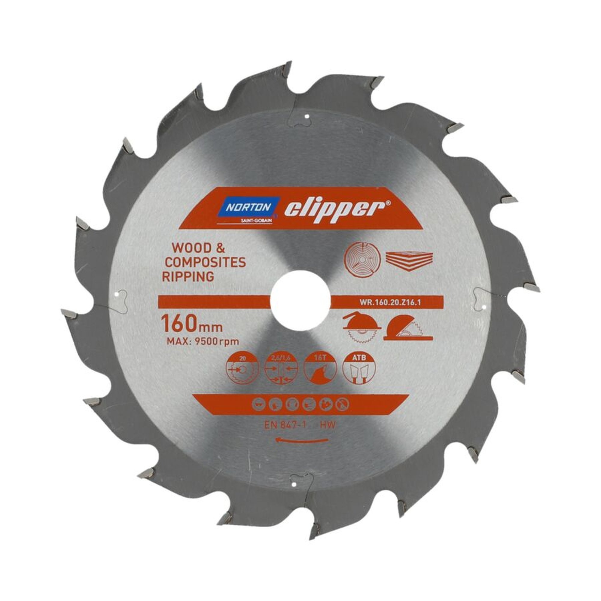 Sagblad for tre Norton 70184608038; 160 mm; 20 mm; 16T