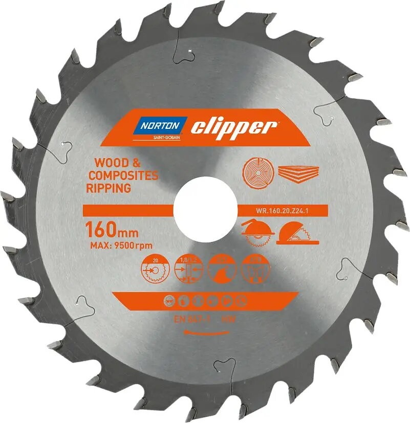 Sagblad for tre Norton 70184608040; 160 mm; 20 mm; 24T