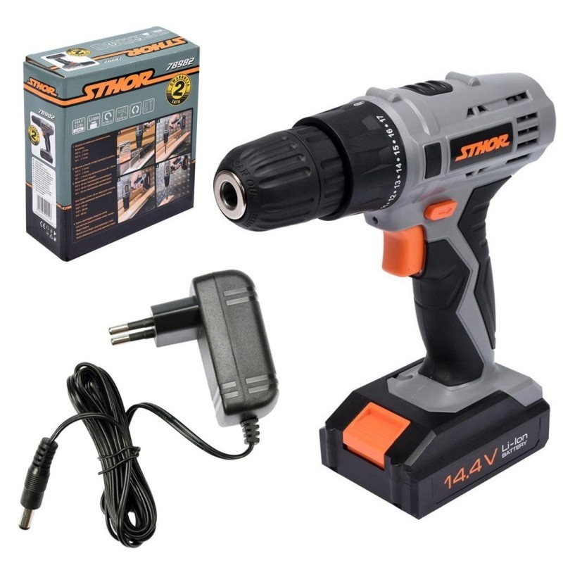 Batteridrevet drill/skrutrekker Sthor 78982; 14,4 V; 1x1,3 Ah batt.