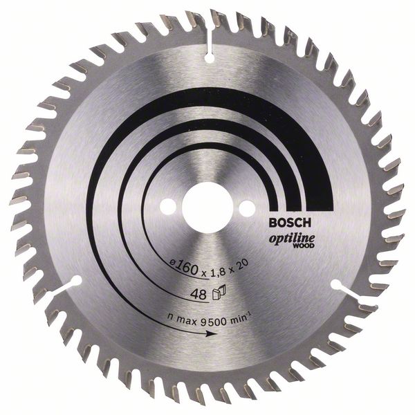 Sagblad for tre Bosch OPTILINE WOOD; 160x1,8x20,0 mm; Z48; 15°