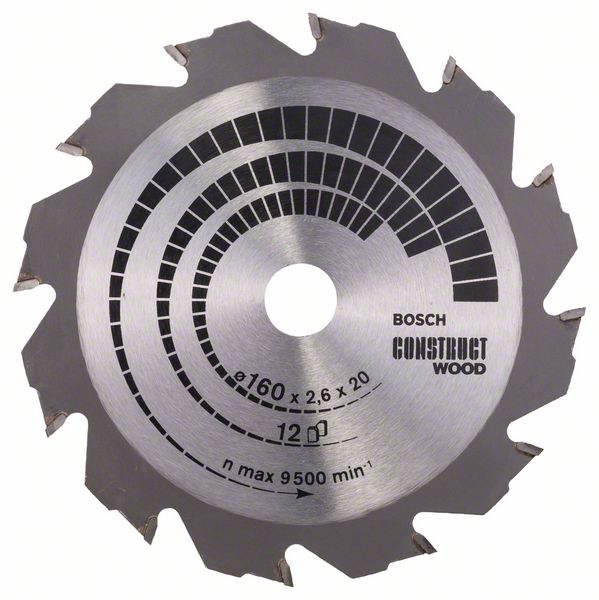 Sagblad for tre Bosch CONSTRUCT WOOD; 160x2,6x20,0 mm; Z12; 12°