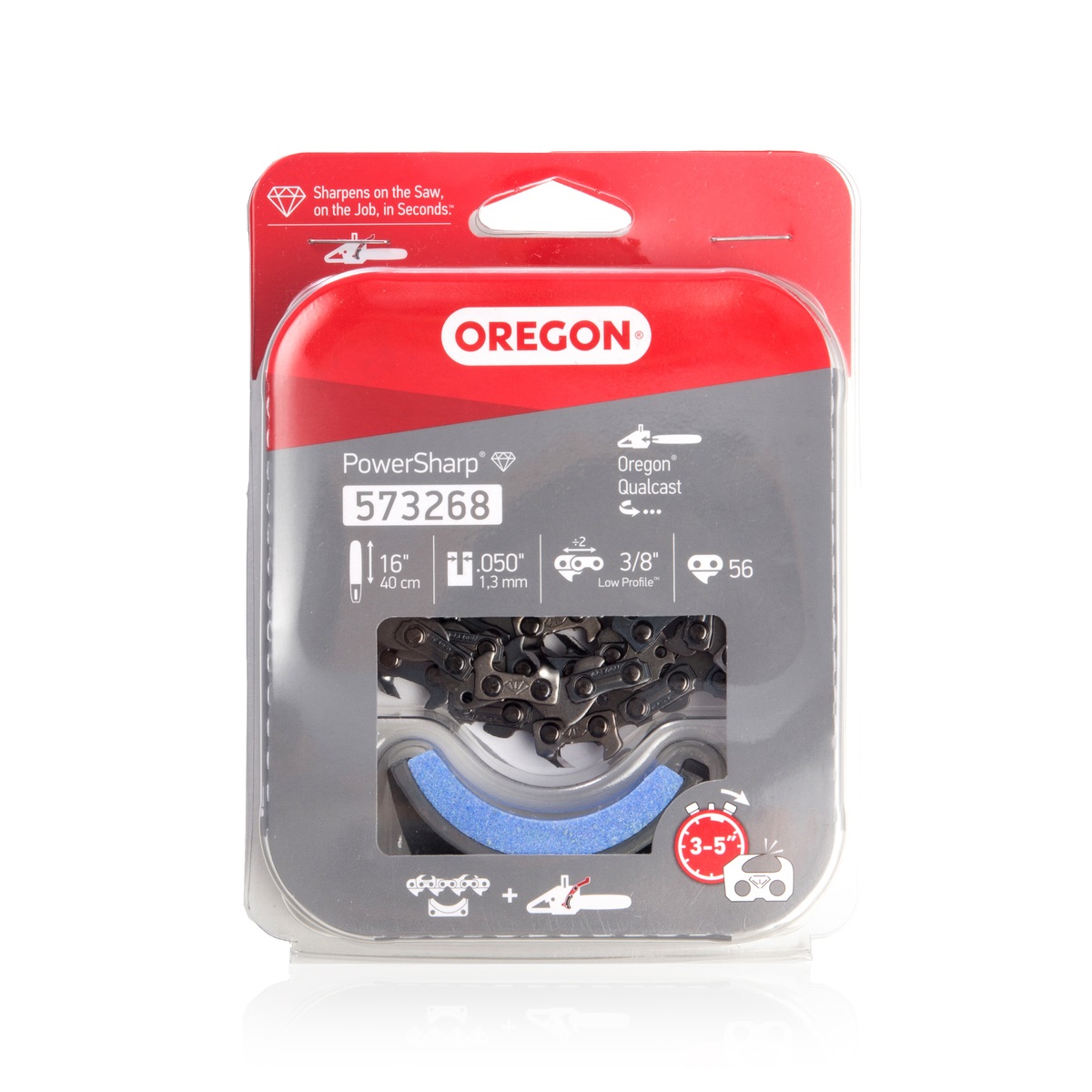 Sagkjede Oregon PowerSharp; 16''; 40 cm; 3/8''; 56; 1,3 mm + slipestein