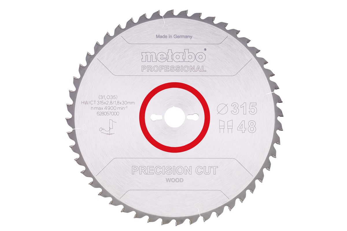 Sagblad for tre Metabo 628057000; 315x2,8x30 mm; Z48; 0°
