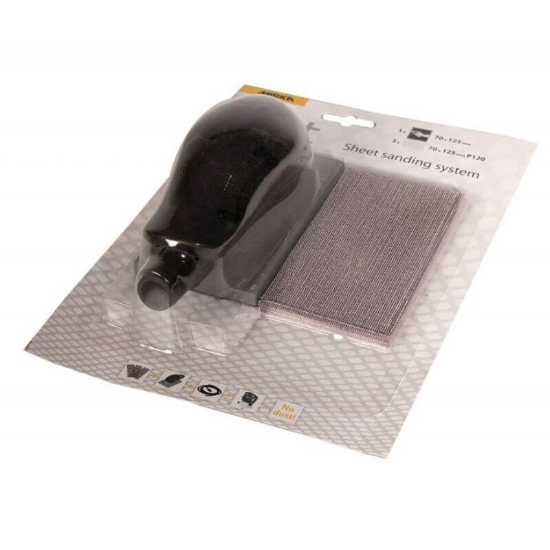 Slipekloss Mirka 8391402311; 70x125 mm + Nettmønstret slipepapir; P120; 3 stk.