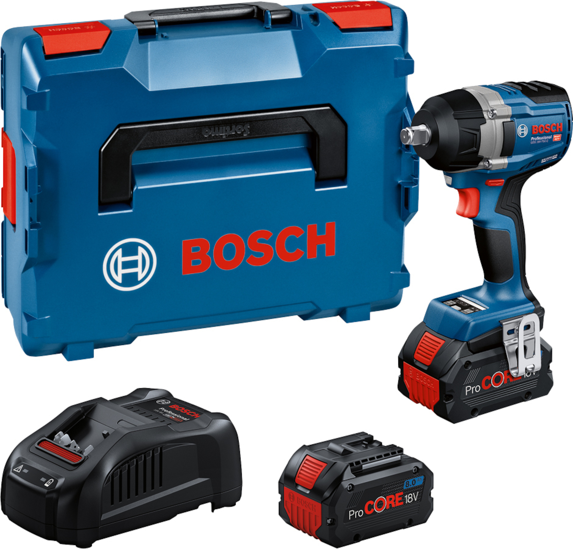 Slagmuttertrekker Bosch GDS 18V-750 C Professional; 18 V; 2x8,0 Ah batteri. + L-Boxx 136