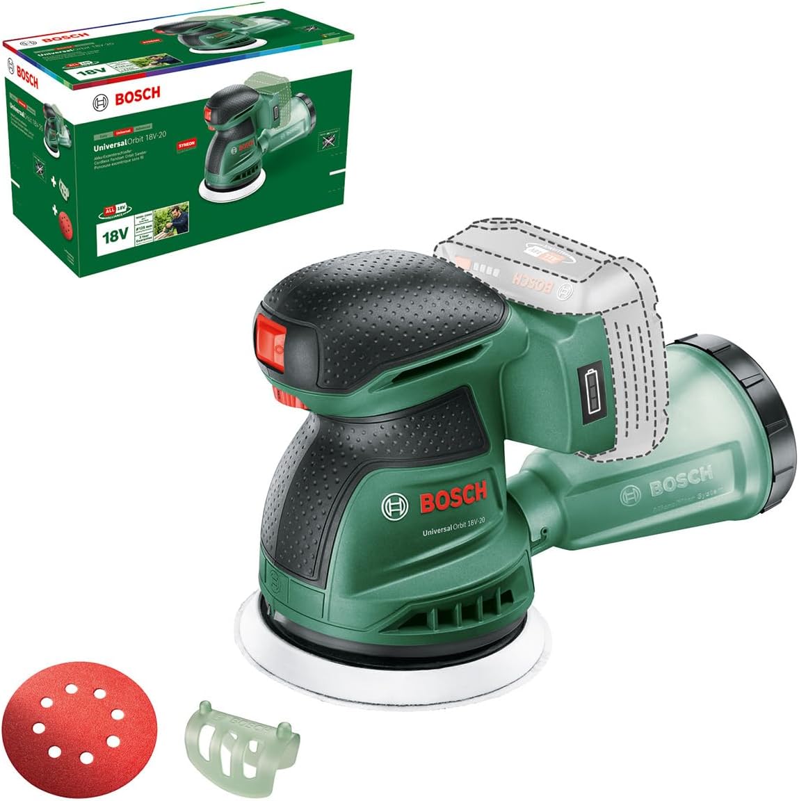 Eksentersliper Bosch UniversalOrbit 18V-20; 18 V (uten batteri og lader)